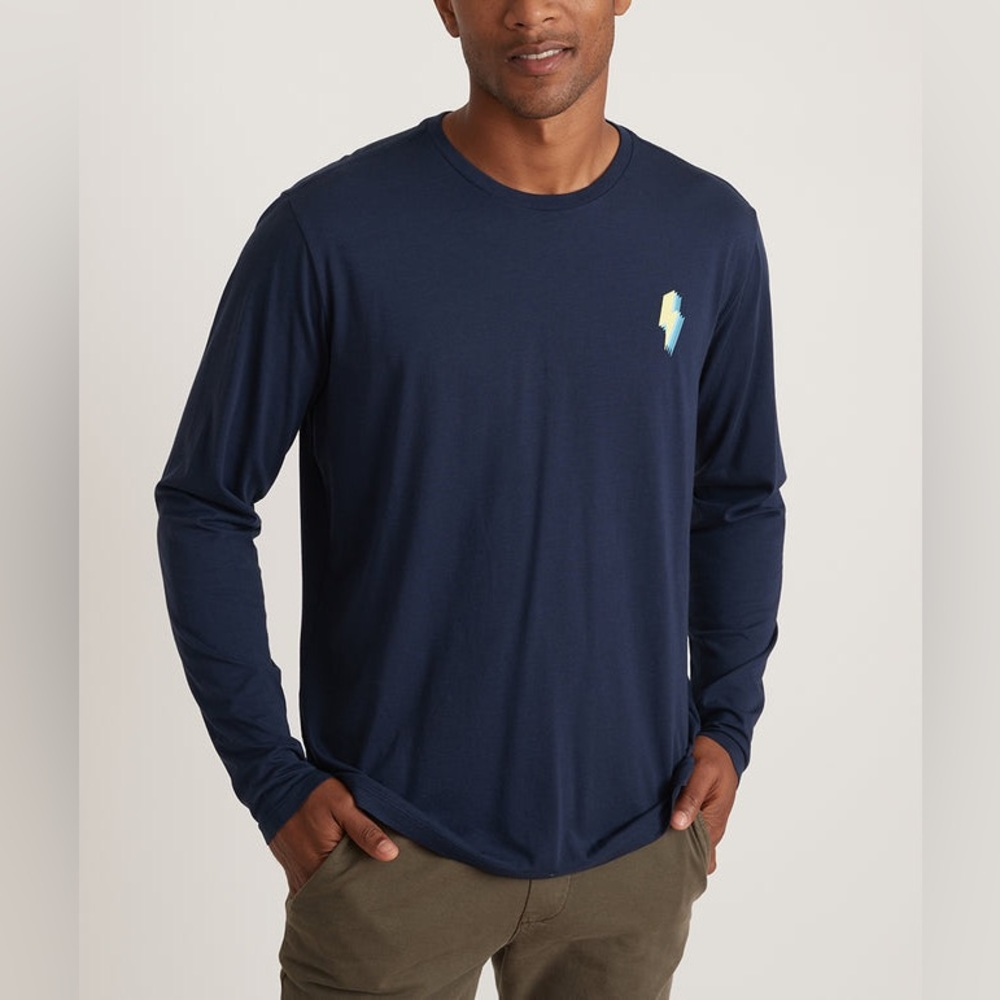 Marine Layer Long Sleeve Graphic Tee in Black Iris Bolt Size Medium